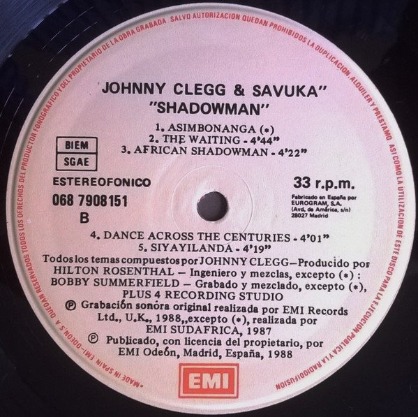 Johnny Clegg & Savuka Shadow Man-LP, Vinilos, Historia Nuestra