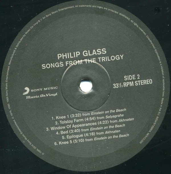 Philip Glass Songs From The Trilogy-LP, Vinilos, Historia Nuestra