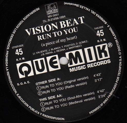 Vision Beat, Run To You (A Piece Of My Heart)-12 inch, Vinilos, Historia Nuestra