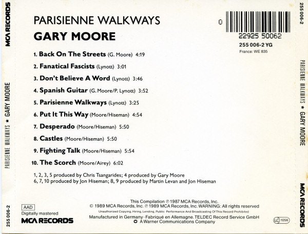 Gary Moore Parisienne Walkways-CD, CDs, Historia Nuestra