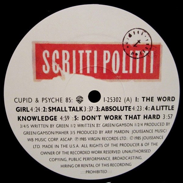 Scritti Politti Cupid & Psyche 85-LP, Vinilos, Historia Nuestra