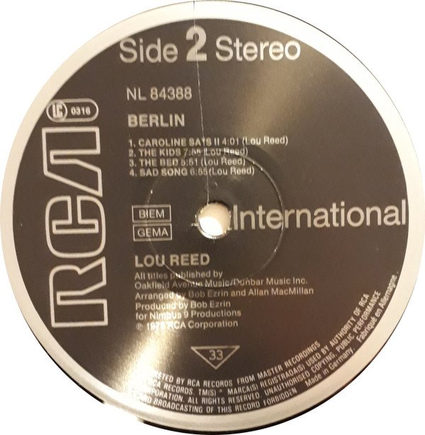 Lou Reed, Berlin-LP, Vinilos, Historia Nuestra