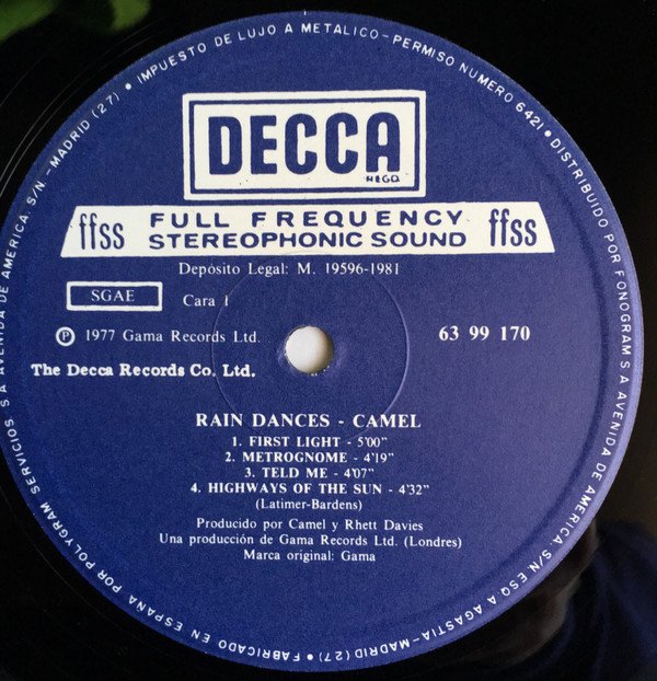 Camel, Rain Dances-LP, Vinilos, Historia Nuestra