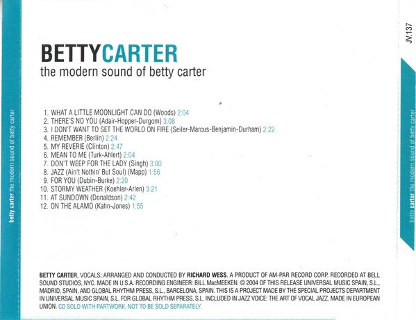 Betty Carter, The Modern Sound Of Betty Carter-CD, CDs, Historia Nuestra