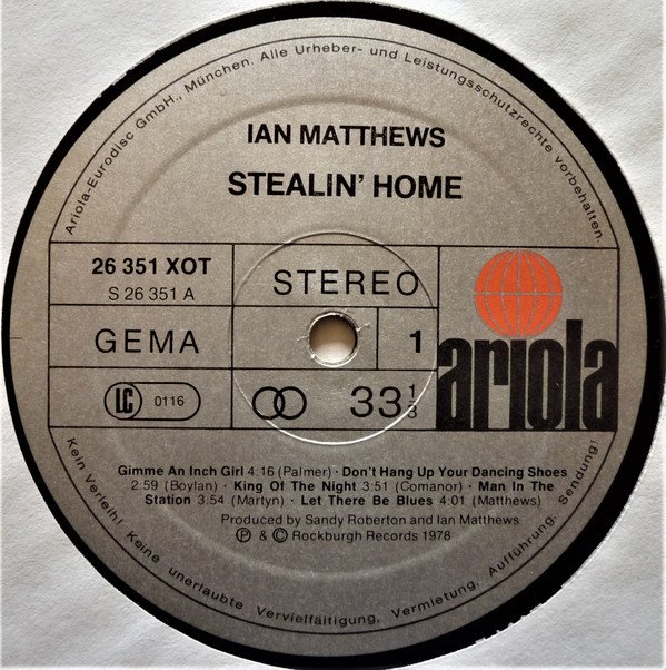 Ian Matthews* Stealin' Home-LP, Vinilos, Historia Nuestra