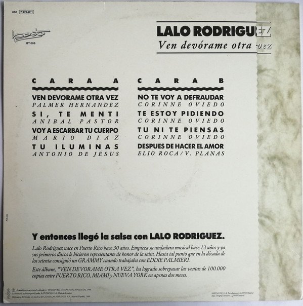 Lalo Rodriguez, Ven Devórame Otra Vez-LP, Vinilos, Historia Nuestra
