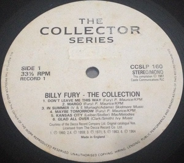 Billy Fury, The Collection-LP, Vinilos, Historia Nuestra