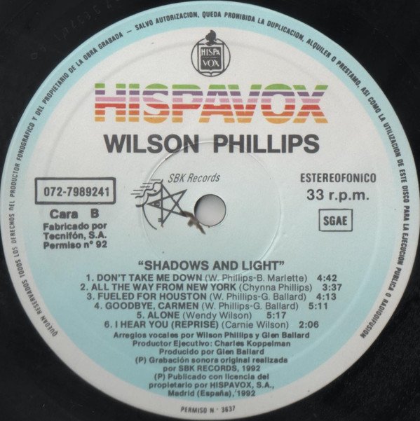 Wilson Phillips, Shadows And Light-LP, Vinilos, Historia Nuestra