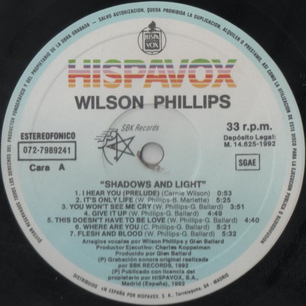Wilson Phillips, Shadows And Light-LP, Vinilos, Historia Nuestra