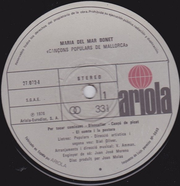 Maria Del Mar Bonet, Cançons De Festa-LP, Vinilos, Historia Nuestra