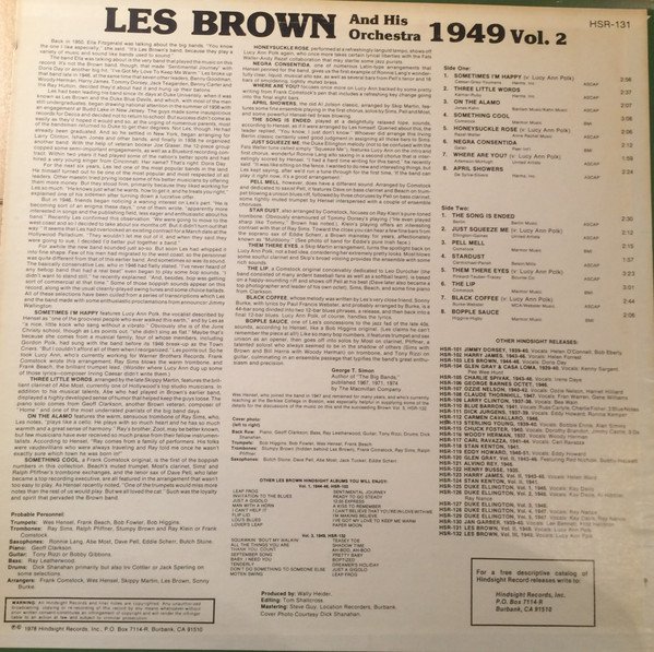 Les Brown And His Orchestra, Vol 2 - 1949-LP, Vinilos, Historia Nuestra