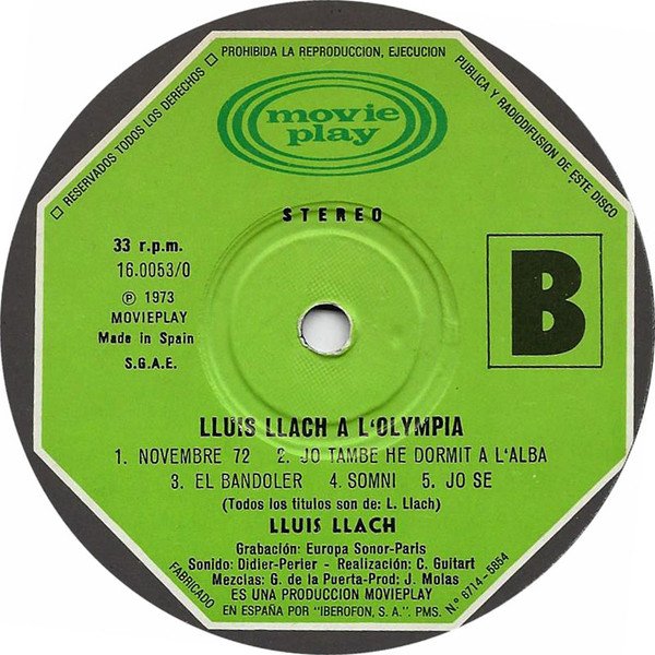 Lluis Llach, A L'Olympia-LP, Vinilos, Historia Nuestra