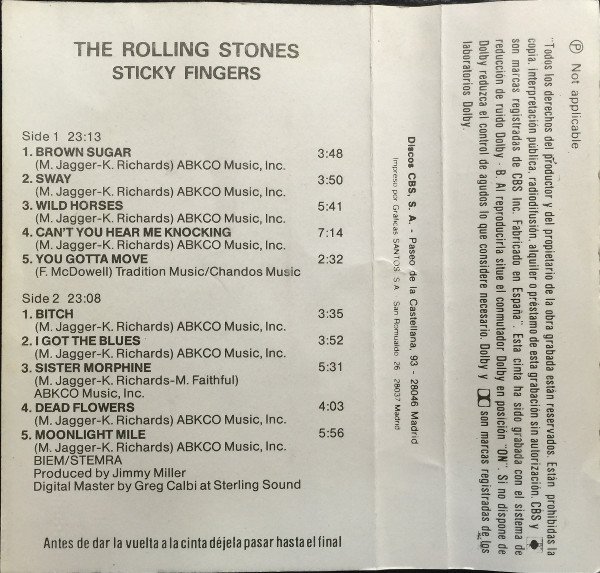 The Rolling Stones Sticky Fingers-Cass, Cintas y casetes, Historia Nuestra