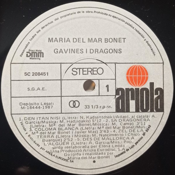 Maria Del Mar Bonet, Gavines I Dragons-LP, Vinilos, Historia Nuestra