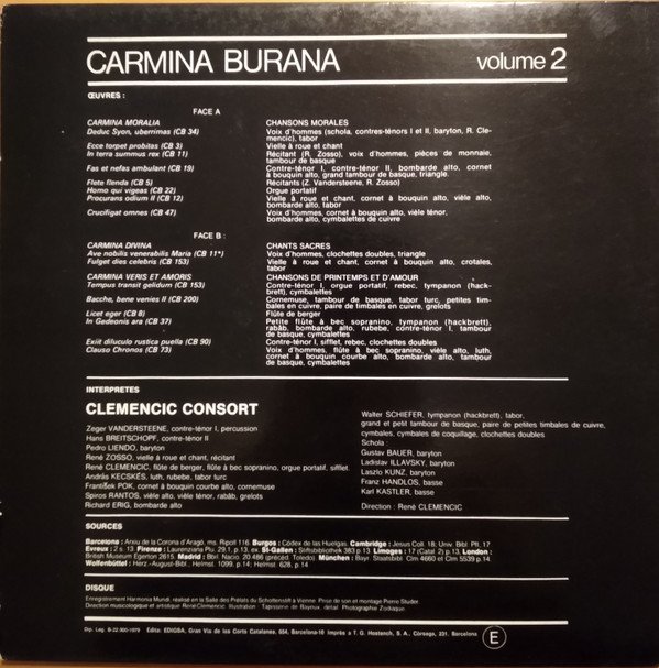 Clemencic Consort, Carmina Burana Version Originale & Integrale Volume 2-LP, Vinilos, Historia Nuestra