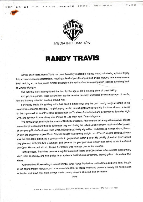 Randy Travis No Holdin' Back-LP, Vinilos, Historia Nuestra