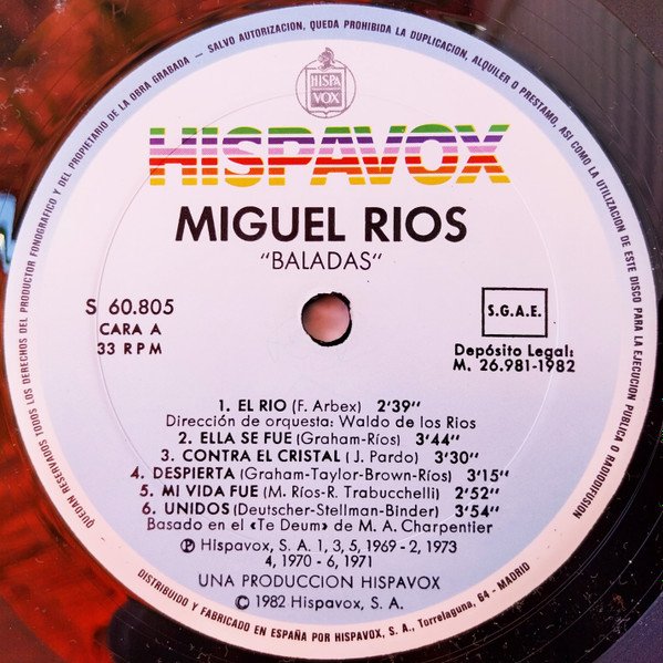 Miguel Rios, Baladas-LP, Vinilos, Historia Nuestra