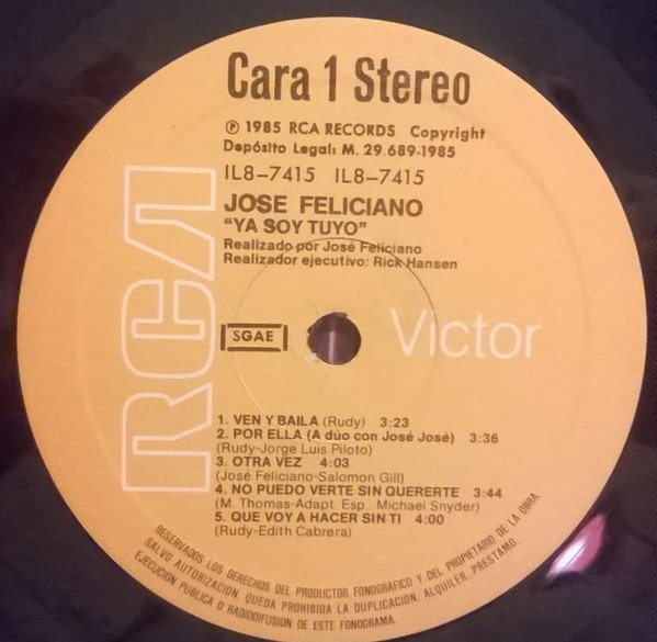 José Feliciano Ya Soy Tuyo-LP, Vinilos, Historia Nuestra