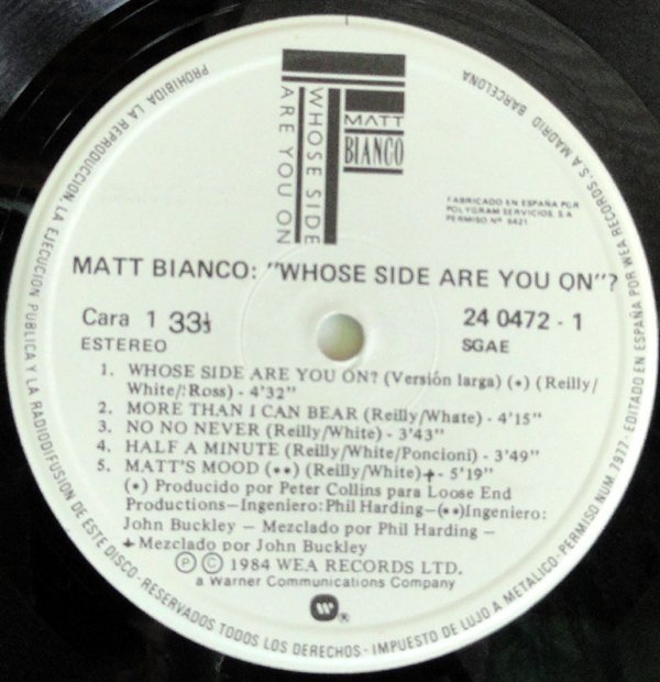 Matt Bianco, Whose Side Are You On-LP, Vinilos, Historia Nuestra