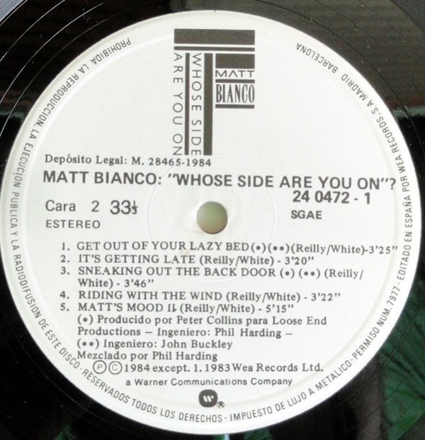 Matt Bianco, Whose Side Are You On-LP, Vinilos, Historia Nuestra