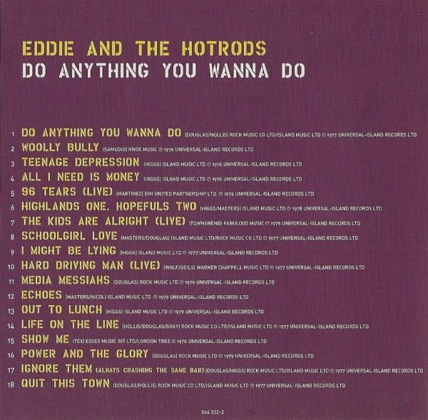 Eddie And The Hot Rods Do Anything You Wanna Do-CD, CDs, Historia Nuestra