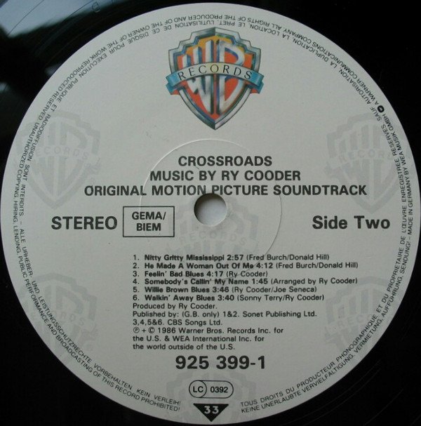 Ry Cooder Crossroads - Original Motion Picture Soundtrack-LP, Vinilos, Historia Nuestra