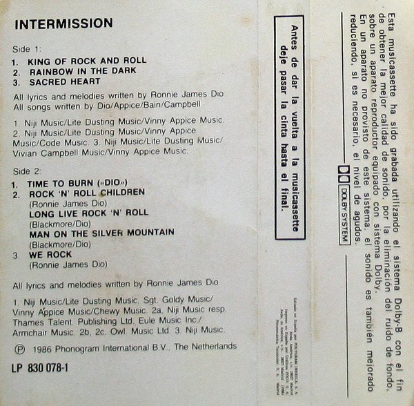 Dio , Intermission-Tape, Cintas y casetes, Historia Nuestra