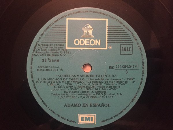 Adamo, En Español "Aquellas Manos En Tu Cintura"-LP, Vinilos, Historia Nuestra