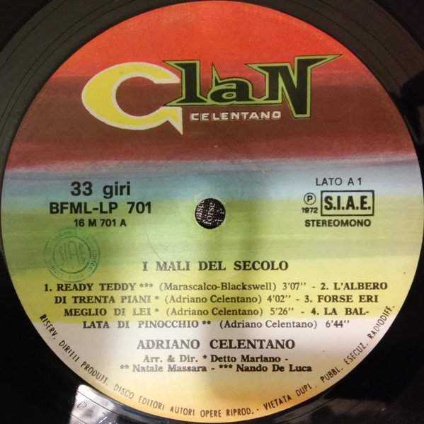 Adriano Celentano, I Mali Del Secolo-LP, Vinilos, Historia Nuestra