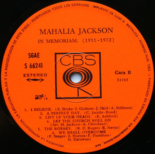 Mahalia Jackson, In Memoriam 1911-1972-LP, Vinilos, Historia Nuestra