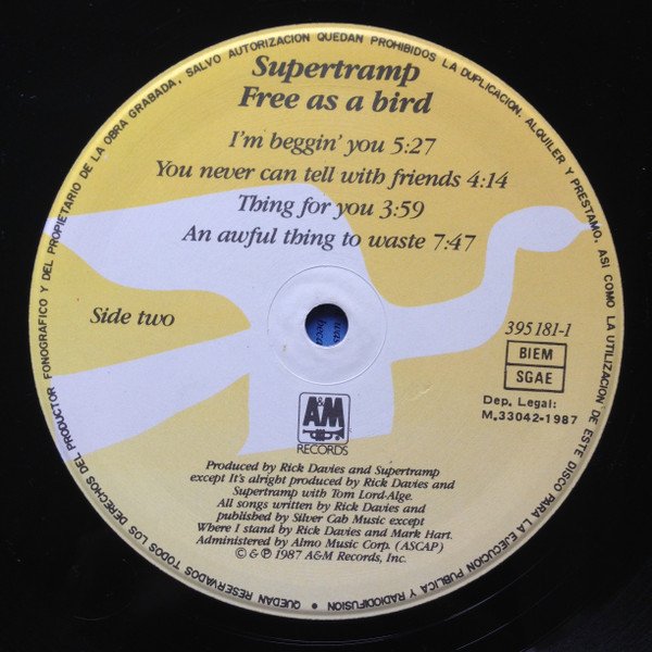 Supertramp Free As A Bird-LP, Vinilos, Historia Nuestra