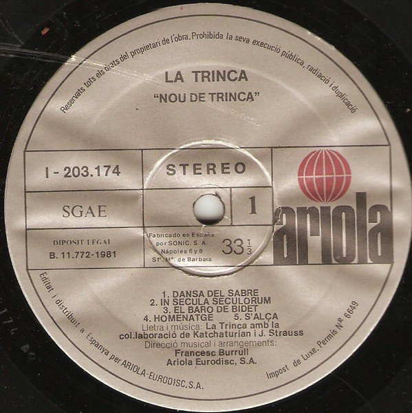 La Trinca Nou De Trinca LP, Vinilos, Historia Nuestra