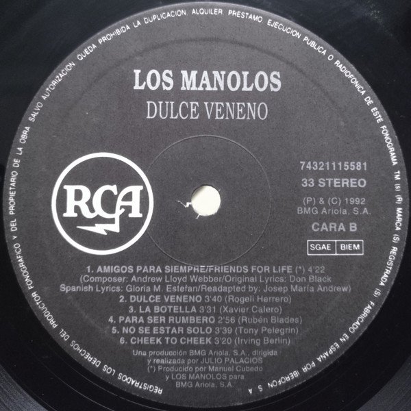 Los Manolos, Dulce Veneno-LP, Vinilos, Historia Nuestra