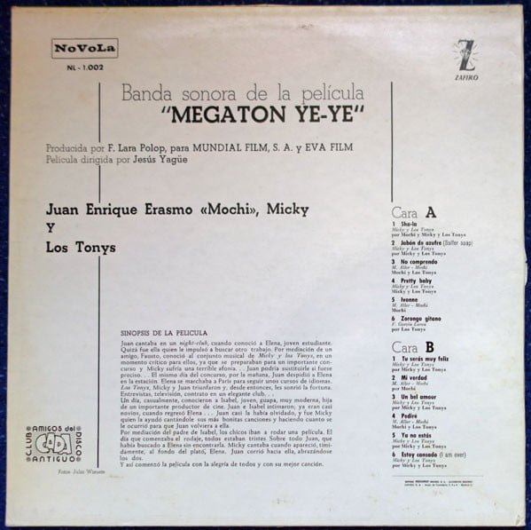 Juan Erasmo Mochi, Micky Y Los Tonys Banda Sonora De La Pelicula Megaton Yeye-LP, Vinilos, Historia Nuestra