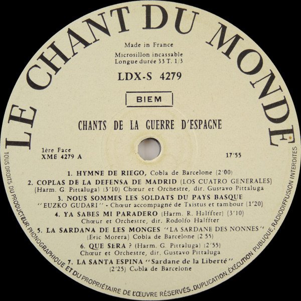 Various Chants De La Guerre D'Espagne-LP, Vinilos, Historia Nuestra