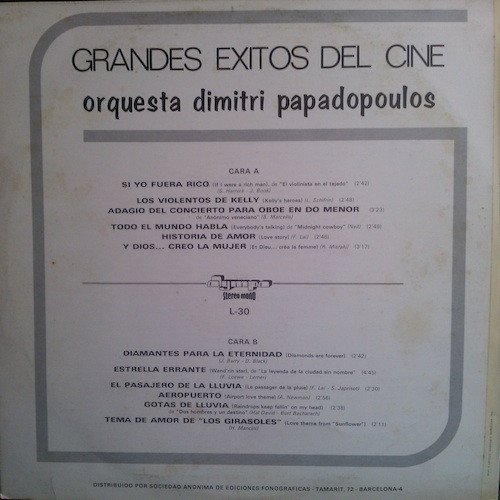 Orquesta Dimitri Papadopoulos, Exitos Del Cine-LP, Vinilos, Historia Nuestra