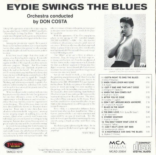 Eydie Gormé Eydie Swings The Blues-CD, CDs, Historia Nuestra