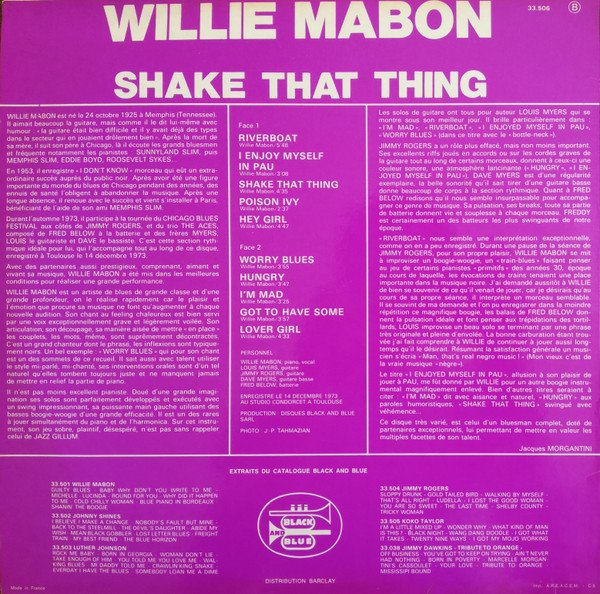 Willie Mabon, Shake That Thing-LP, Vinilos, Historia Nuestra