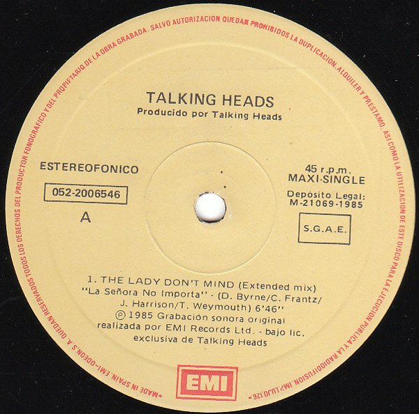 Talking Heads The Lady Don't Mind-12, Vinilos, Historia Nuestra