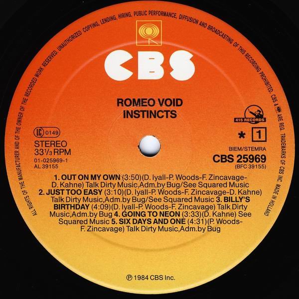 Romeo Void Instincts-LP, Vinilos, Historia Nuestra