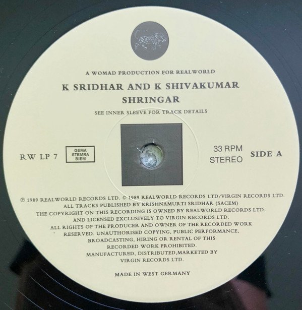 K Sridhar and K Shivakumar, Shringar-LP, Vinilos, Historia Nuestra