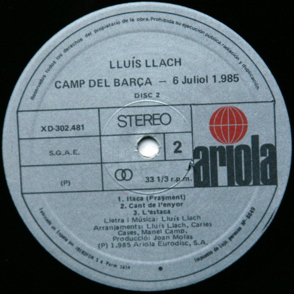 Lluís Llach, Camp Del Barça 6 De Juliol De 1985-LP, Vinilos, Historia Nuestra