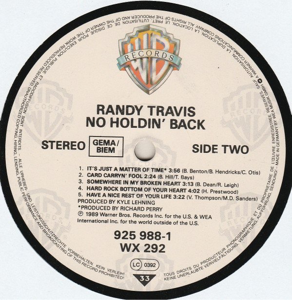 Randy Travis No Holdin' Back-LP, Vinilos, Historia Nuestra