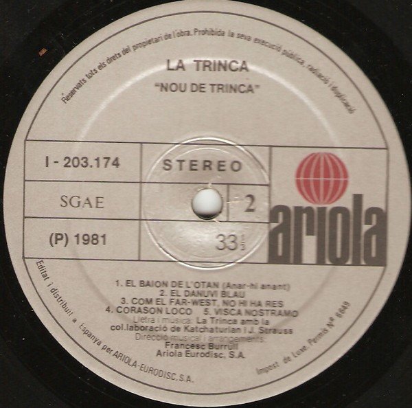 La Trinca Nou De Trinca LP, Vinilos, Historia Nuestra