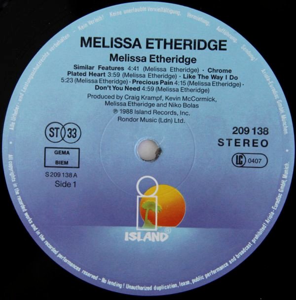 Melissa Etheridge, Melissa Etheridge-LP, Vinilos, Historia Nuestra