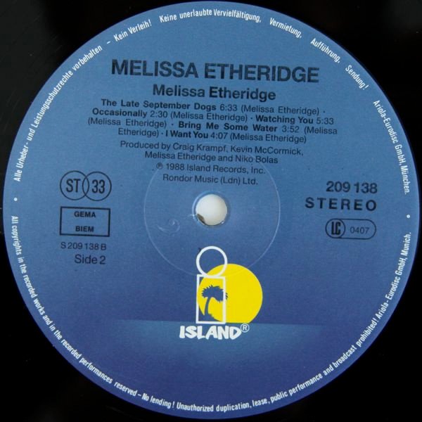 Melissa Etheridge, Melissa Etheridge-LP, Vinilos, Historia Nuestra