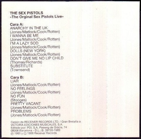 The Original Pistols* The Original Pistols Live-Cass, Cintas y casetes, Historia Nuestra
