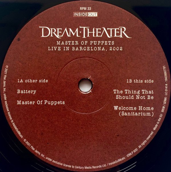 Dream Theater, Master Of Puppets -Barcelona 2002-LP, Vinilos, Historia Nuestra