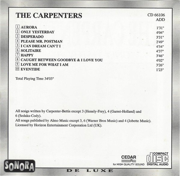 Carpenters, Only Yesterday-CD, CDs, Historia Nuestra