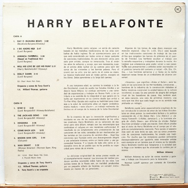 Harry Belafonte Calypso-LP, Vinilos, Historia Nuestra